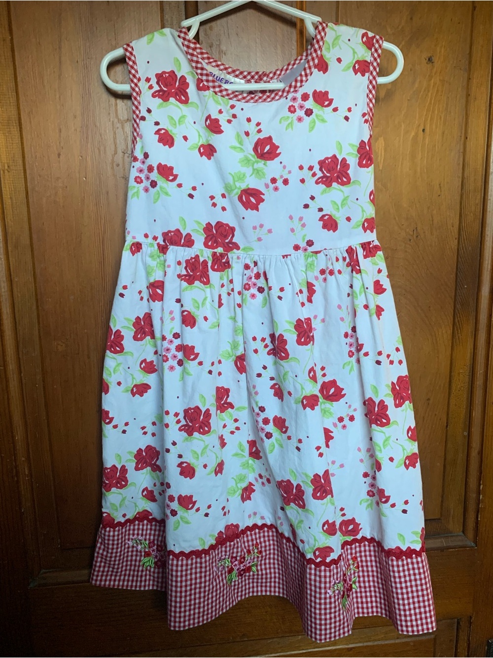 Girls' White Dress with Red Floral Print